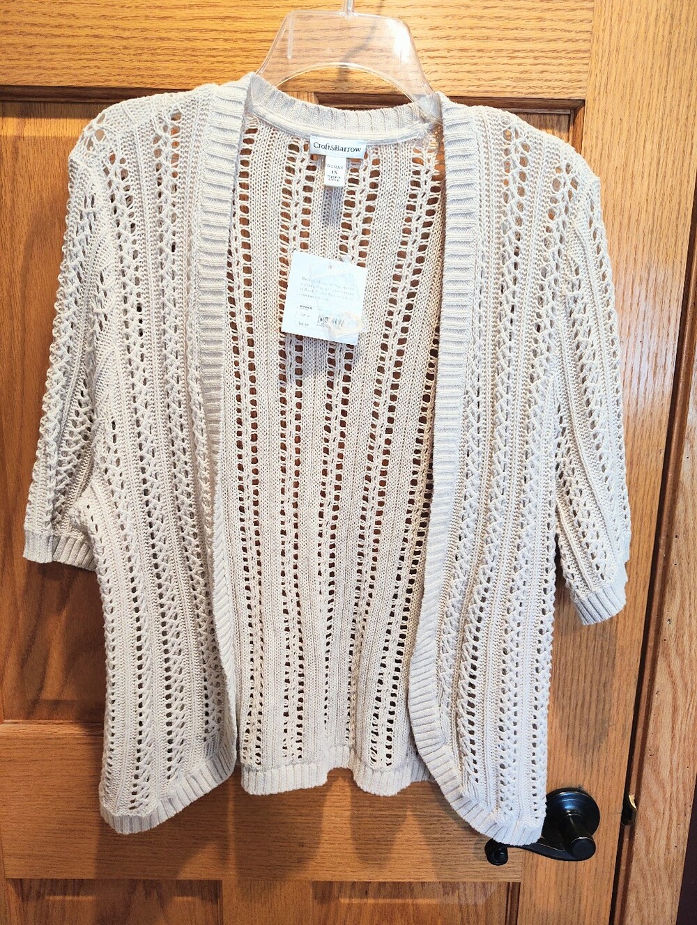 Croft & Barrow Short Sleeve, Open Front, Knit Cardigan in Antler, 1X